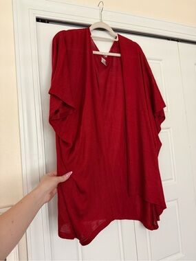 Red Open-Front Kimono Cardigan